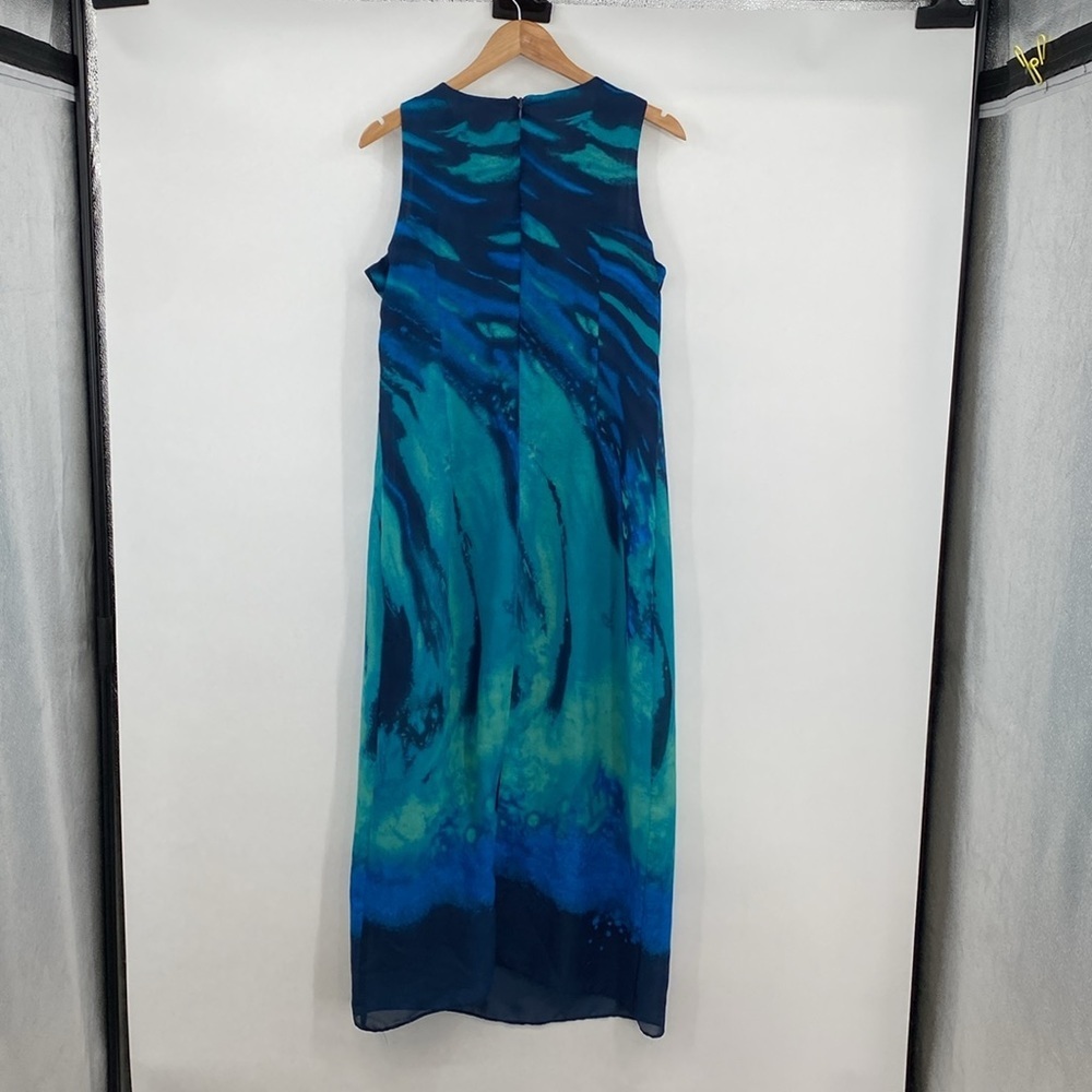 Vintage Mary McFadden‎ Dress Womens 14 Maxi Blue Green Abstract Swirl Sleeveless - Picture 10 of 13